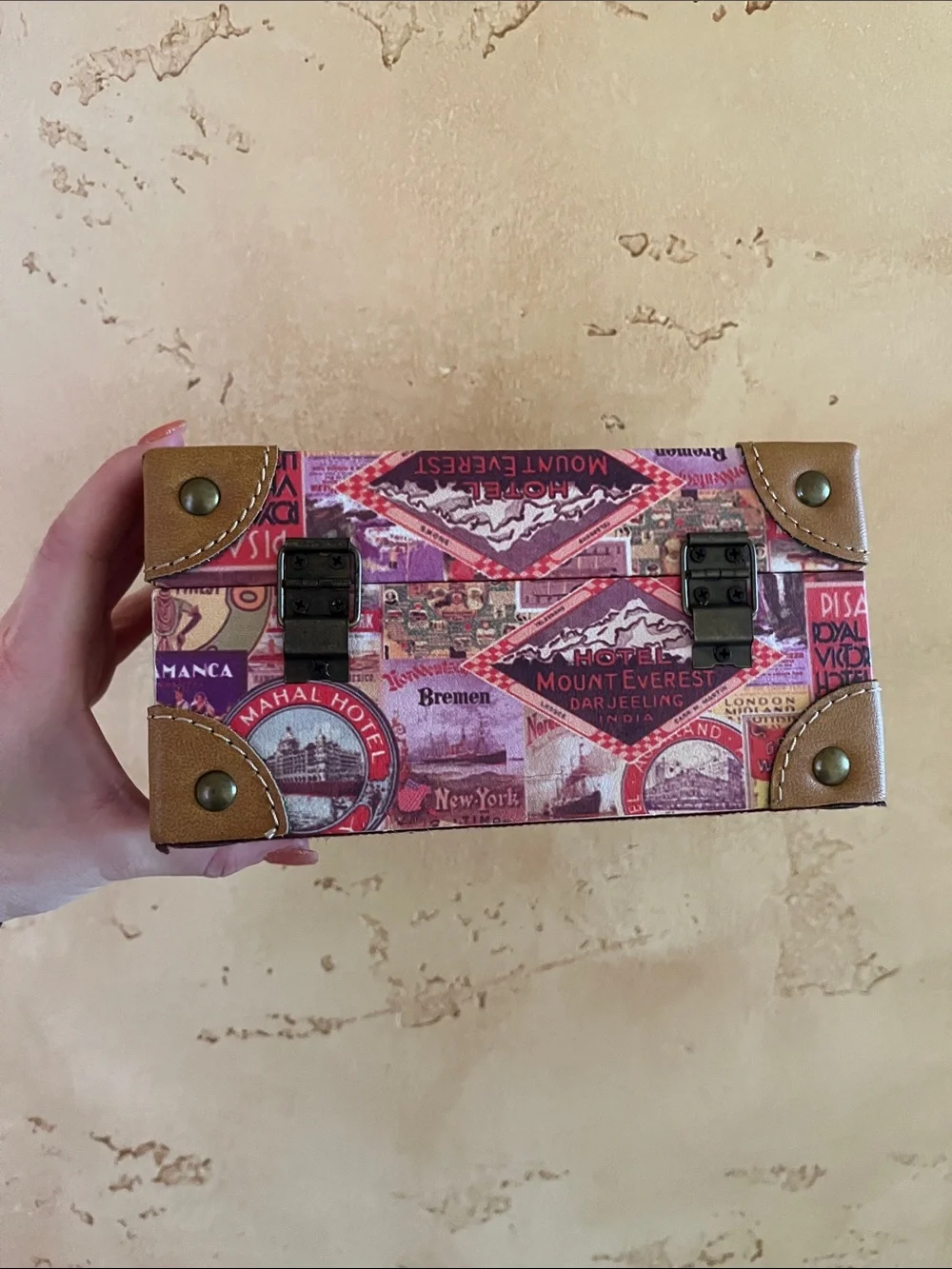 Vintage-Style Postcard Print Box with Tan Trim